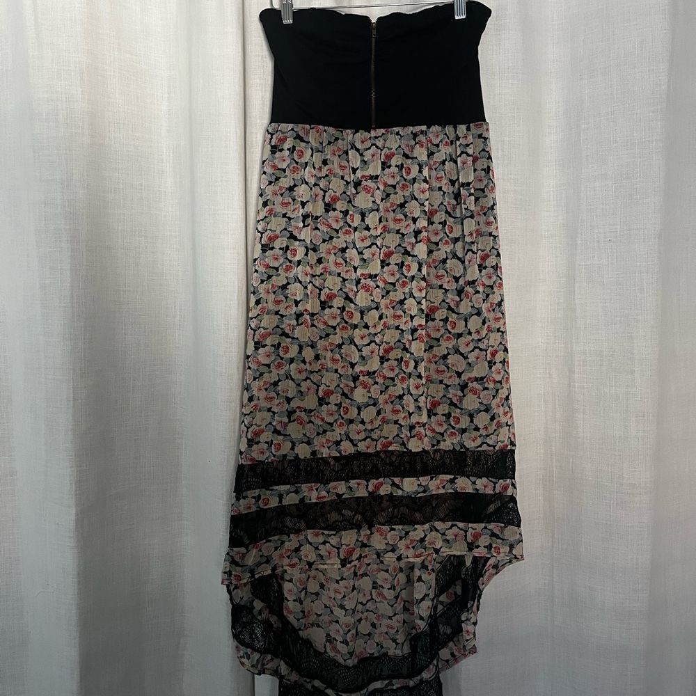 High low strapless floral dress